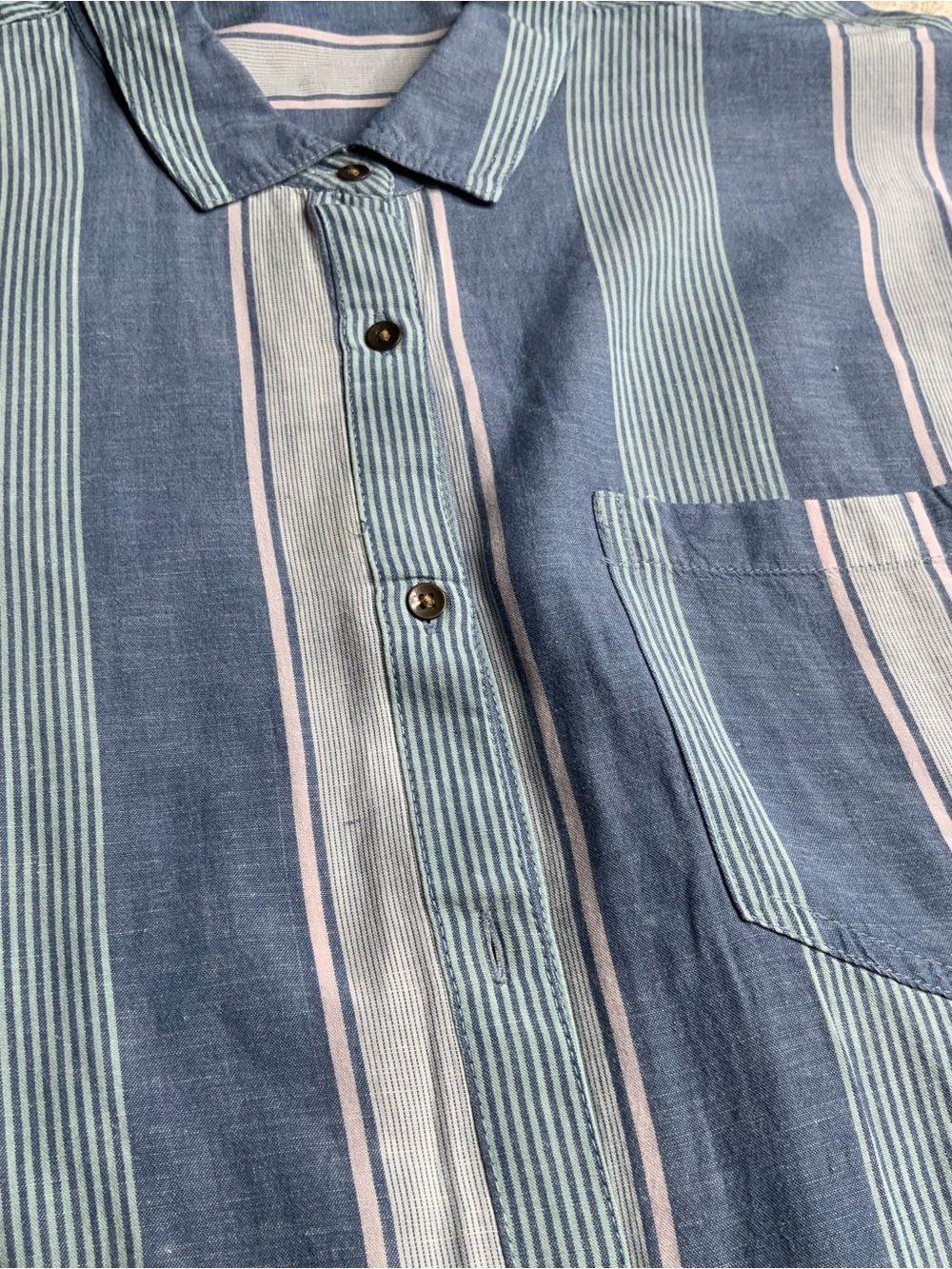 A.N.A Striped Button Down Blouse Short Sleeve XL Front Pocket - Picture 8 of 11